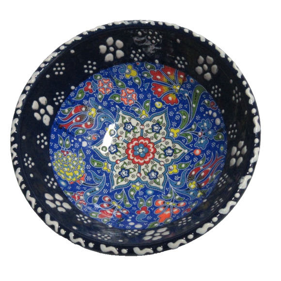 4 Turkish Mini Finger Bowl Handmade Hand Painted Raised Paint Ceramic Pottery 5" - Picture 4 of 8